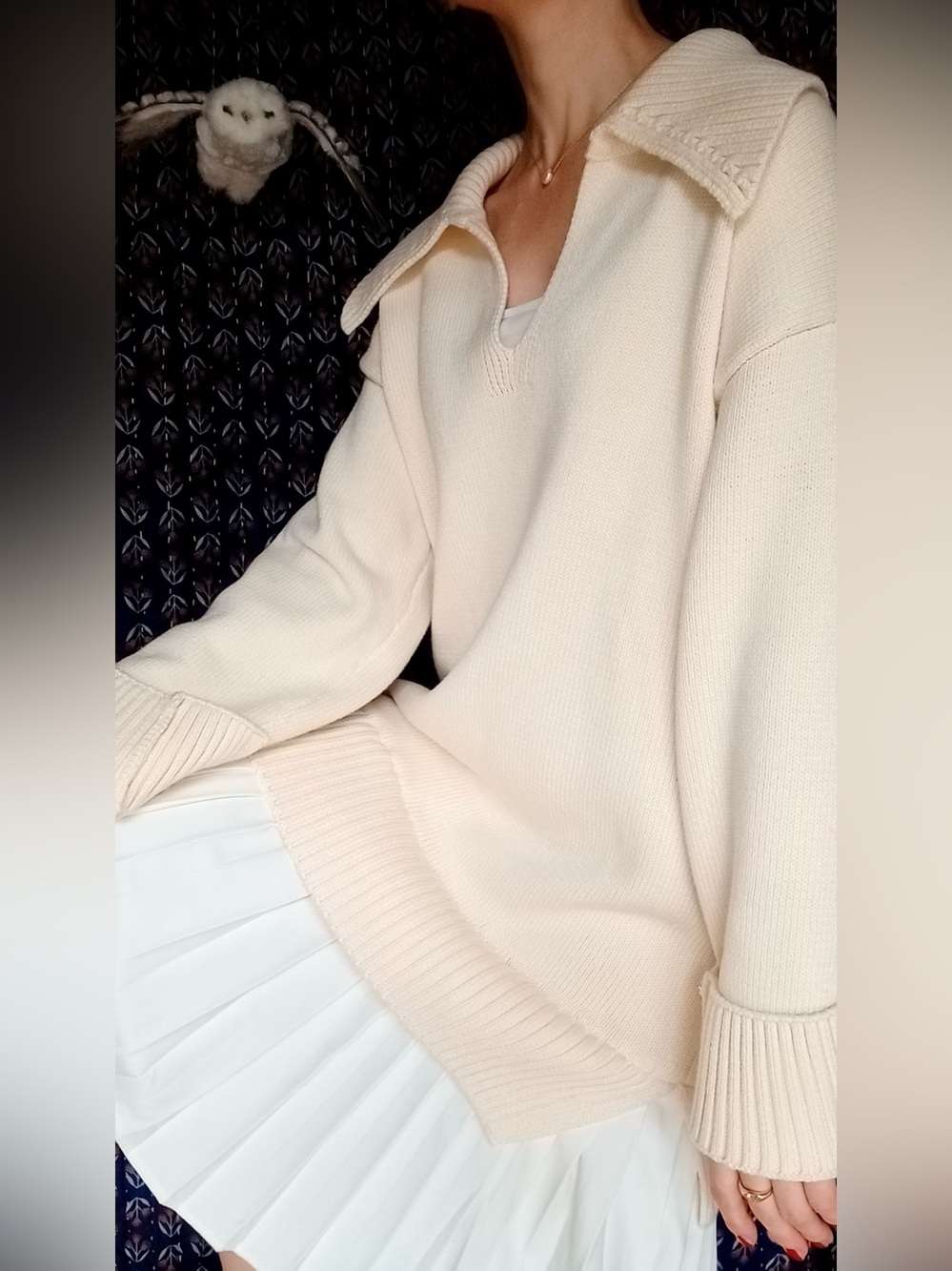 Anthro ❉ English Factory Knit Polo Collar Pleated Twofer Sweater Dress Size M